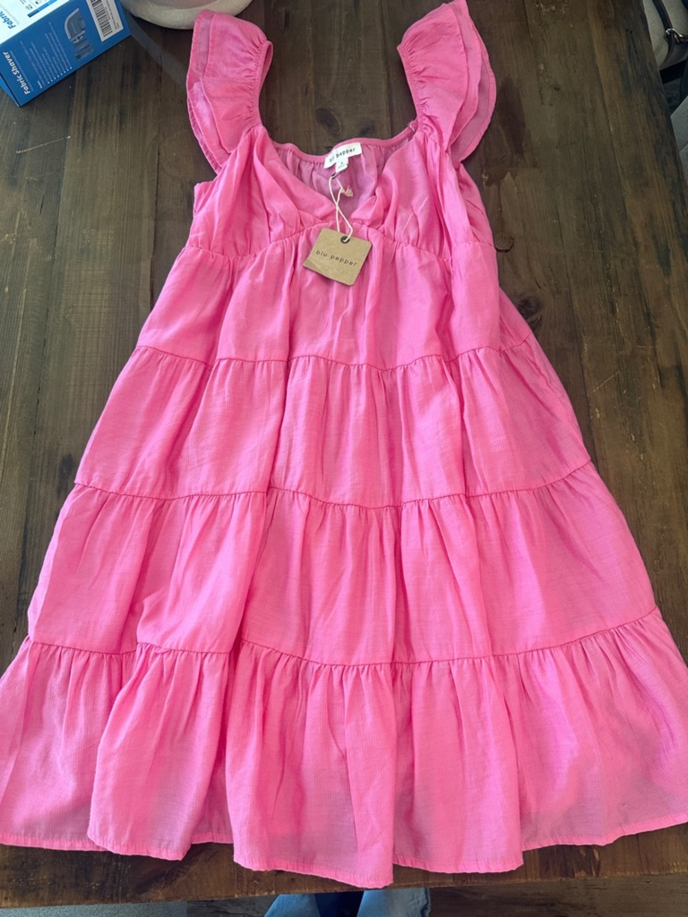 Blu Pepper Girls' Pink Tiered Ruffle Strap Dress